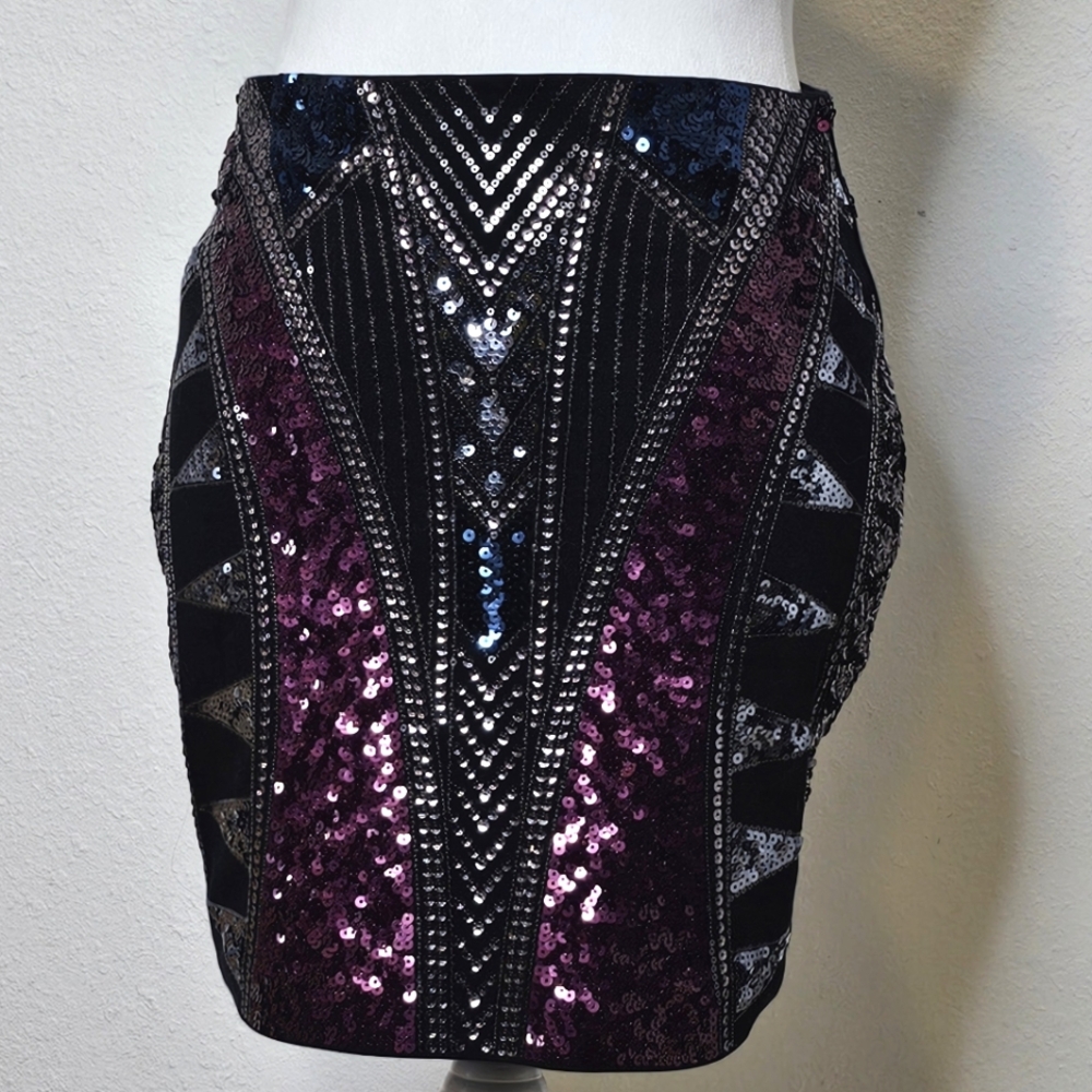 Express Black and Purple Sequin Mini Skirt Size XS